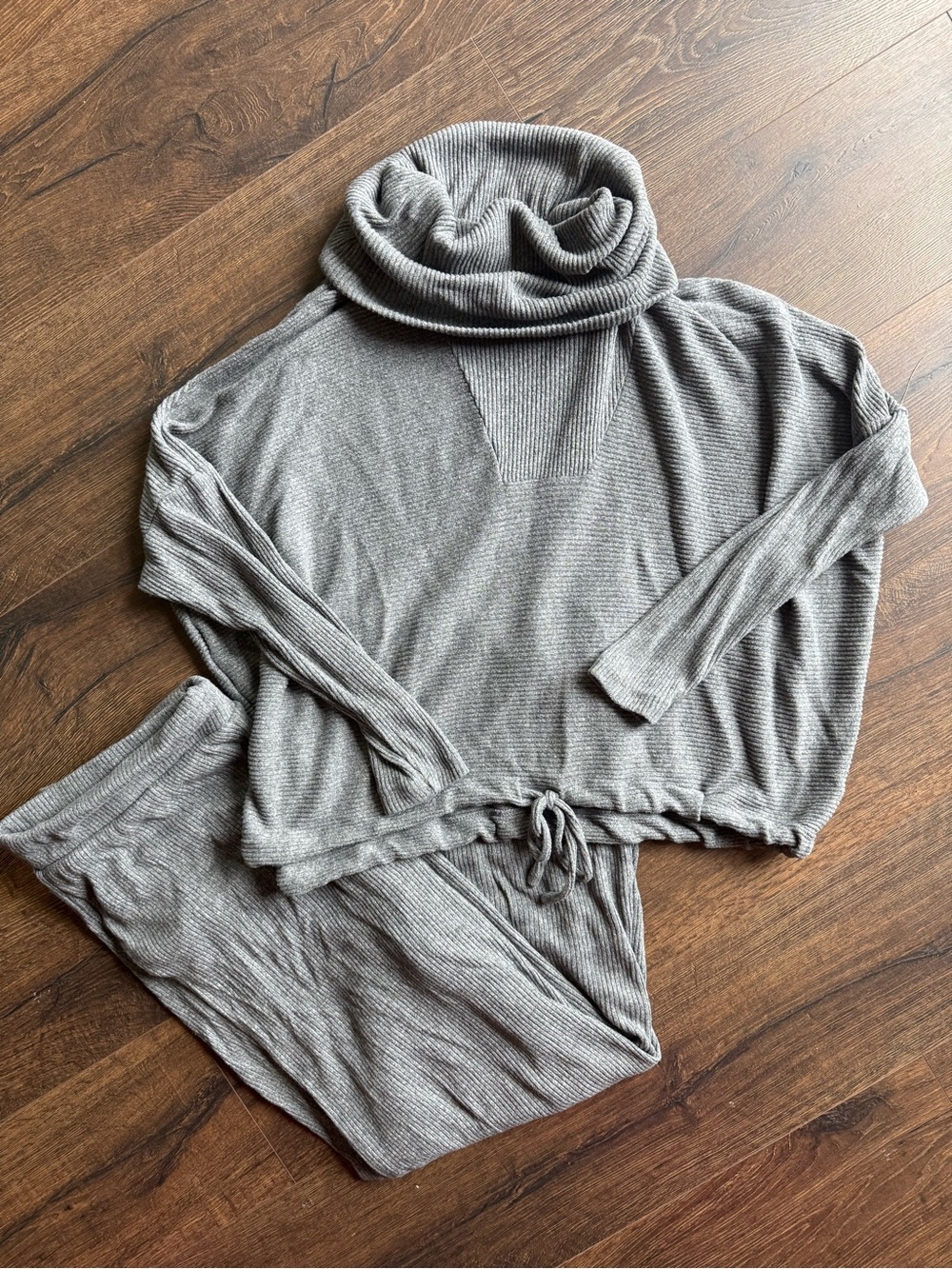 Express Taupe Ribbed Cowl Neck Sweater & Lounge Pants Set